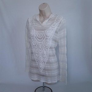 rxb / S / Ivory Crochet Lace Long Sleeve Hooded Bl
